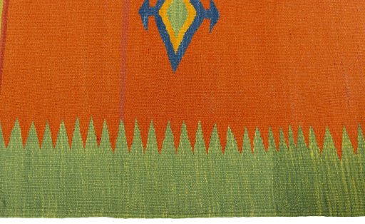 Close-up detail of New Kilim Sofre rug from Turkey showing Wool weave