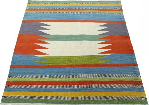 Close-up detail of New Kilim Sofre rug from Turkey showing Wool weave