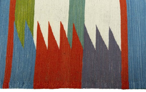 Close-up detail of New Kilim Sofre rug from Turkey showing Wool weave