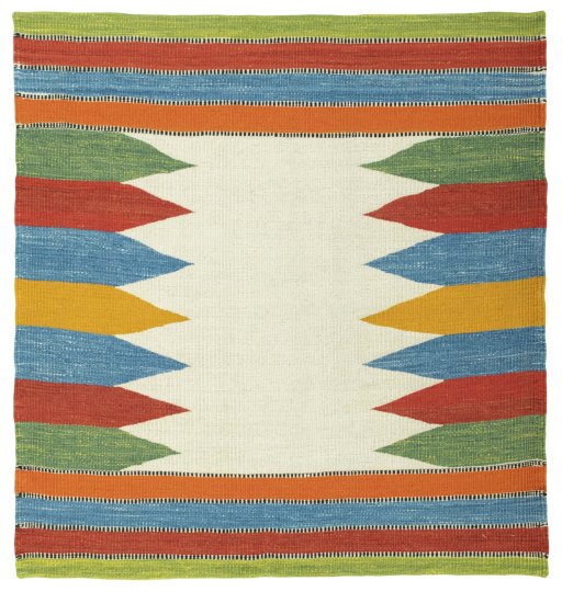 Full view of New Kilim Sofre rug from Turkey, 101 × 95 cm in Multi Color tones