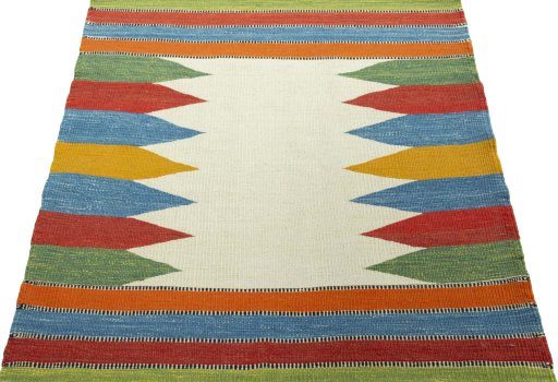 Close-up detail of New Kilim Sofre rug from Turkey showing Wool weave