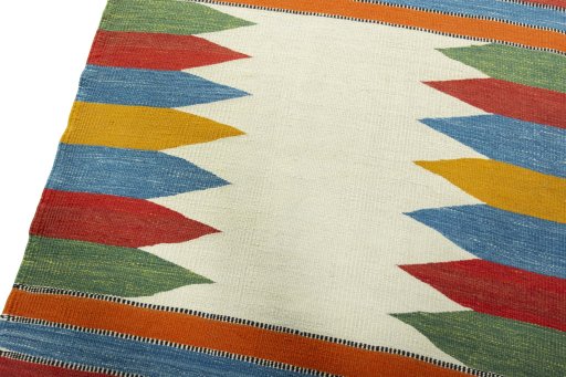 Surface texture of New Kilim Sofre rug with natural Wool and intricate pattern
