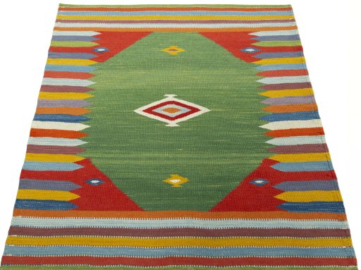 Close-up detail of New Kilim Sofre rug from Turkey showing Wool weave