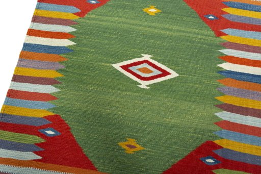 Surface texture of New Kilim Sofre rug with natural Wool and intricate pattern