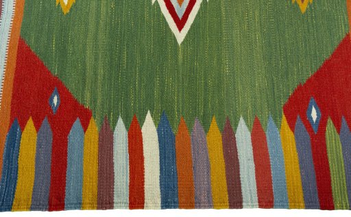 Close-up detail of New Kilim Sofre rug from Turkey showing Wool weave