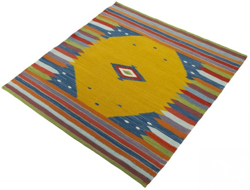 Corner detail of New Kilim Sofre rug showing border pattern and Wool pile