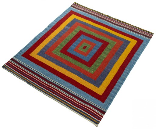 Corner detail of New Kilim Sofre rug showing border pattern and Wool pile