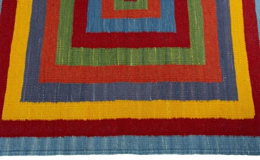 Close-up detail of New Kilim Sofre rug from Turkey showing Wool weave