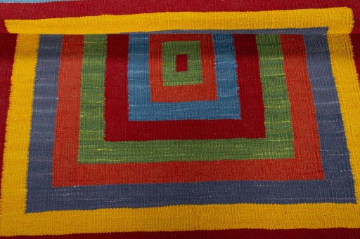 Full view of New Kilim Sofre rug from Turkey, 101 × 85 cm in Multi Color tones
