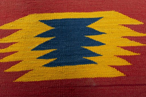 Backside of handmade New Kilim Sofre rug showing knot structure and weave density