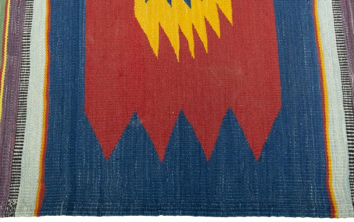 Close-up detail of New Kilim Sofre rug from Turkey showing Wool weave