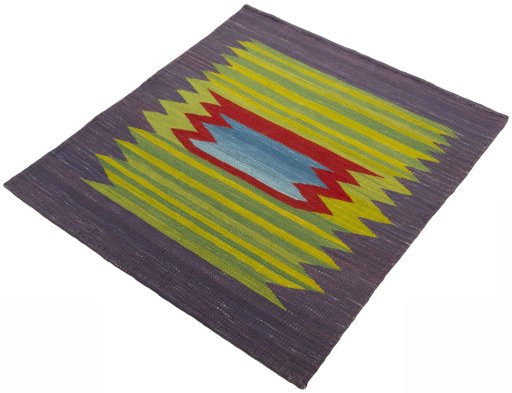 Corner detail of New Kilim Sofre rug showing border pattern and Wool pile