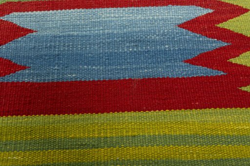Backside of handmade New Kilim Sofre rug showing knot structure and weave density