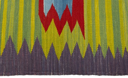 Close-up detail of New Kilim Sofre rug from Turkey showing Wool weave