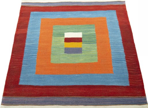 Close-up detail of New Kilim Sofre rug from Turkey showing Wool weave