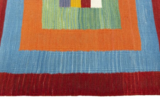 Close-up detail of New Kilim Sofre rug from Turkey showing Wool weave