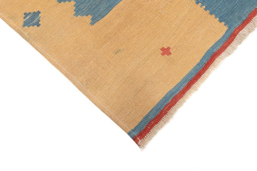 Backside of handmade New Modern Design rug showing knot structure and weave density