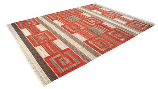 Corner detail of New Modern Design rug showing border pattern and Wool pile