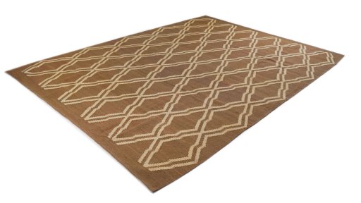 Corner detail of New Modern Design rug showing border pattern and Wool pile