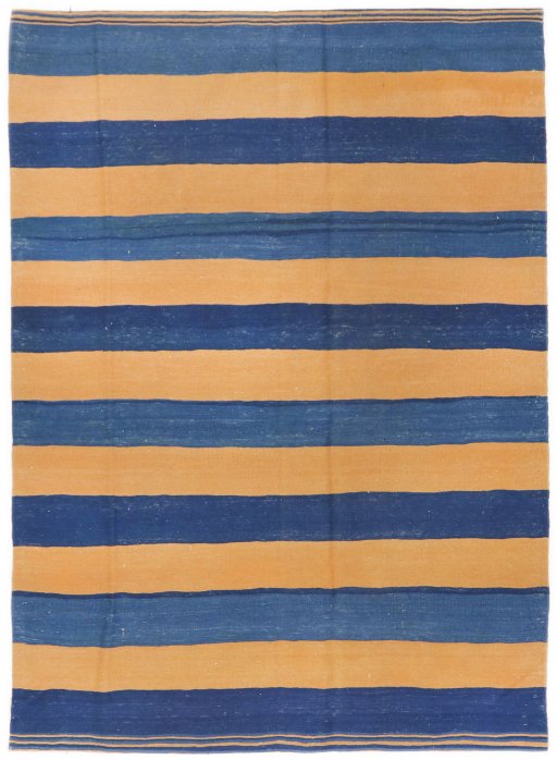 Full view of 1990s Modern Design rug from Iran / Persia, 245 × 177 cm in Blue tones