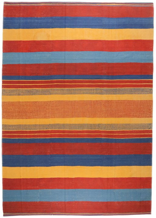Full view of New Modern Design rug from Iran / Persia, 356 × 249 cm in Multi Color tones
