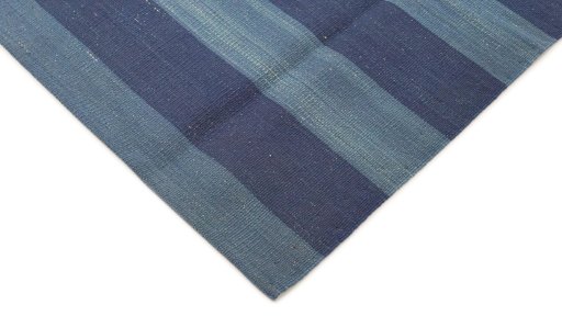 Backside of handmade New Modern Design rug showing knot structure and weave density