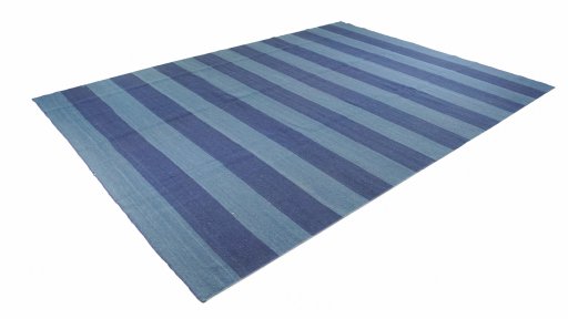 Corner detail of New Modern Design rug showing border pattern and Wool pile