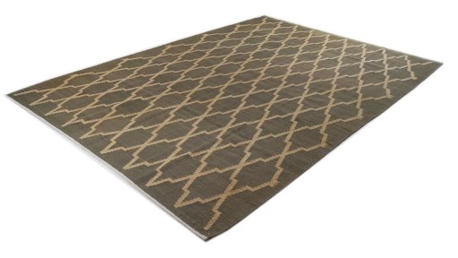 Corner detail of New Modern Design rug showing border pattern and Wool pile