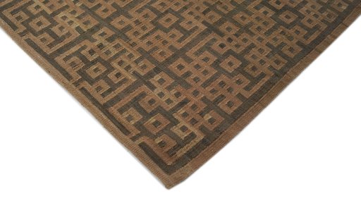 Backside of handmade New Modern Design rug showing knot structure and weave density