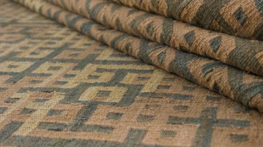 Close-up detail of New Modern Design rug from Iran / Persia showing Wool weave
