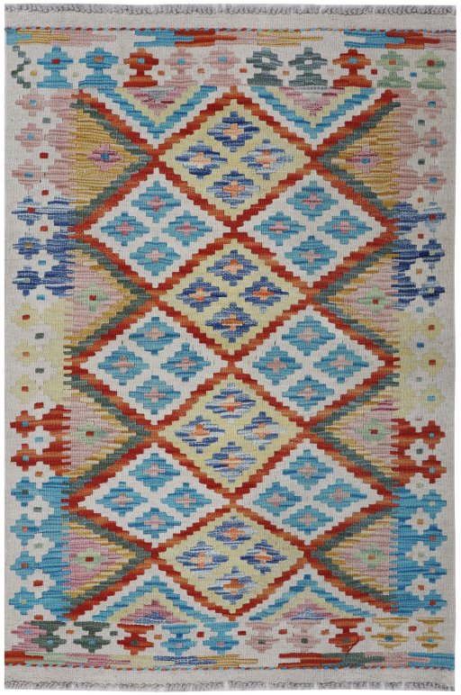 Full view of New Modern Design rug from Pakistan, 122 × 80 cm in Multi Color tones