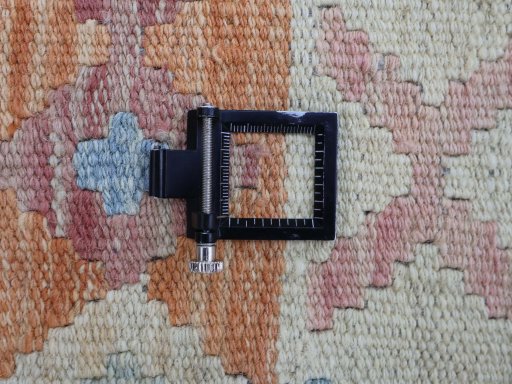 Corner detail of New Modern Design rug showing border pattern and Wool pile