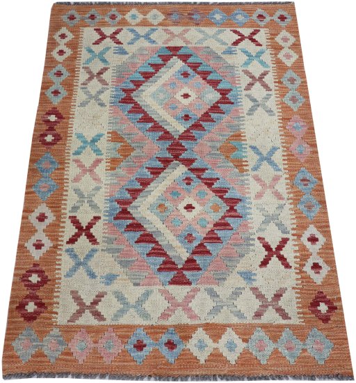 Full view of New Modern Design rug from Pakistan, 123 × 85 cm in Multi Color tones