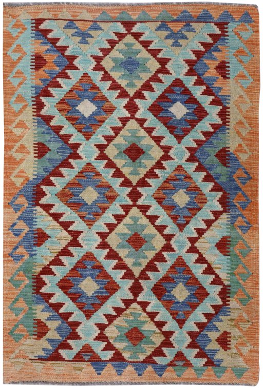 Full view of New Modern Design rug from Pakistan, 128 × 78 cm in Multi Color tones