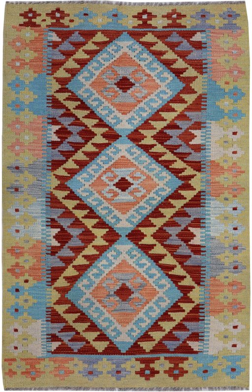 Full view of New Modern Design rug from Pakistan, 126 × 78 cm in Multi Color tones