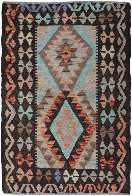 Full view of New Modern Design rug from Pakistan, 122 × 81 cm in Multi Color tones