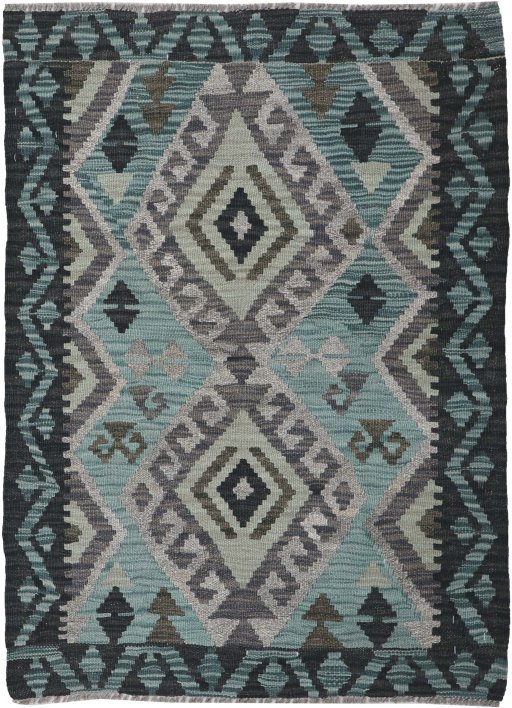 Full view of New Modern Design rug from Pakistan, 113 × 83 cm in Multi Color tones