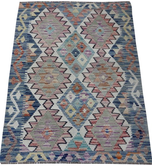 Full view of New Modern Design rug from Pakistan, 115 × 86 cm in Multi Color tones