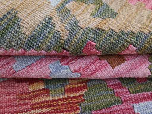Close-up detail of New Modern Design rug from Pakistan showing Wool weave
