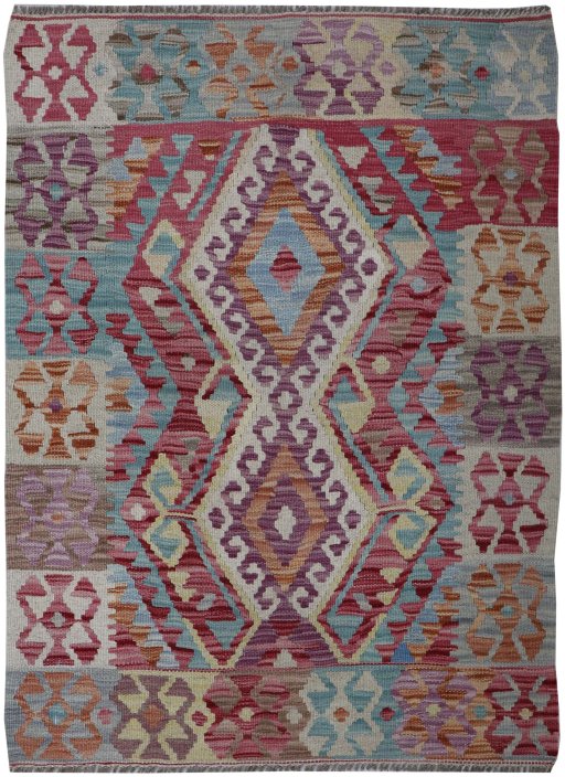 Full view of New Modern Design rug from Pakistan, 103 × 82 cm in Multi Color tones