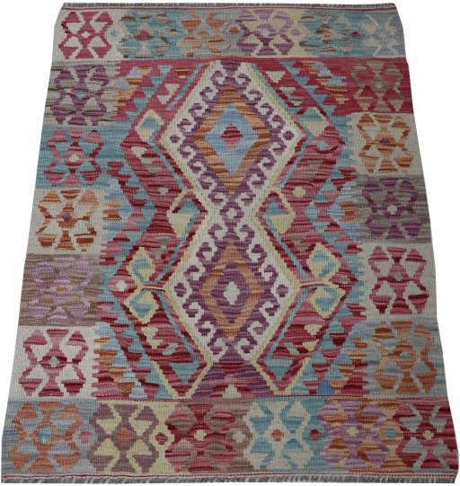 Full view of New Modern Design rug from Pakistan, 103 × 82 cm in Multi Color tones