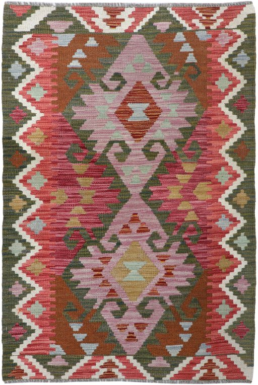 Full view of New Modern Design rug from Pakistan, 126 × 78 cm in Multi Color tones