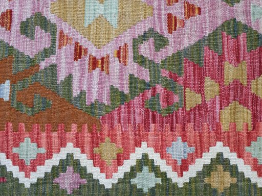 Backside of handmade New Modern Design rug showing knot structure and weave density