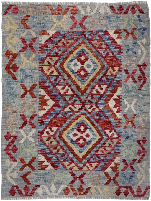 Full view of New Modern Design rug from Pakistan, 107 × 78 cm in Multi Color tones