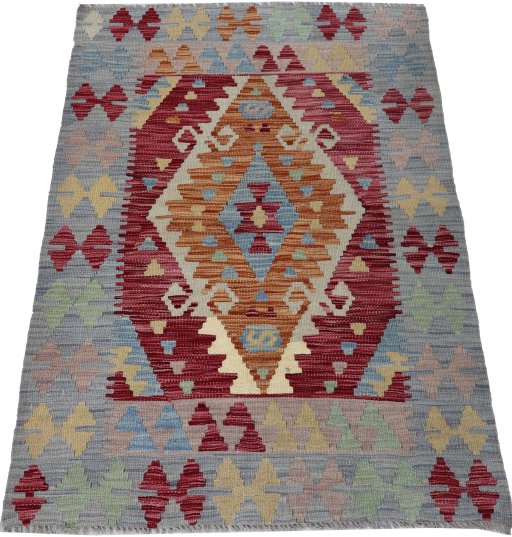 Full view of New Modern Design rug from Pakistan, 115 × 85 cm in Multi Color tones