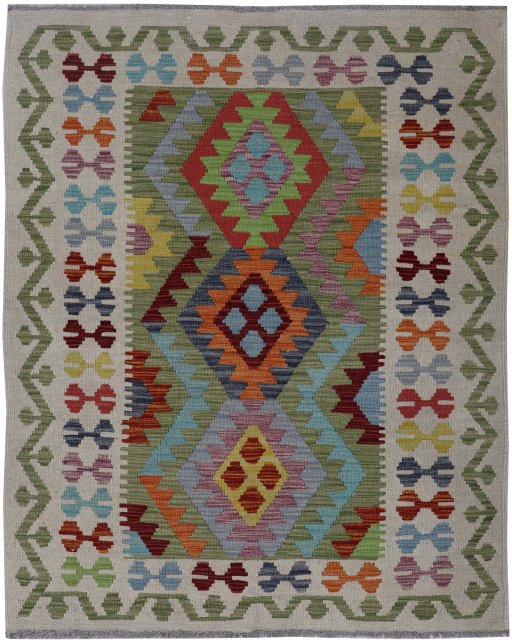 Full view of New Modern Design rug from Pakistan, 149 × 110 cm in Multi Color tones