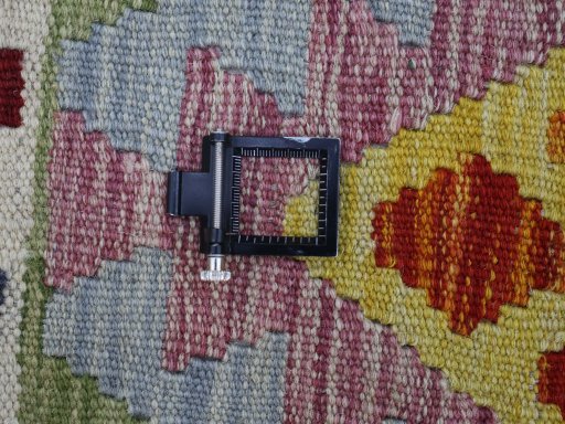 Corner detail of New Modern Design rug showing border pattern and Wool pile
