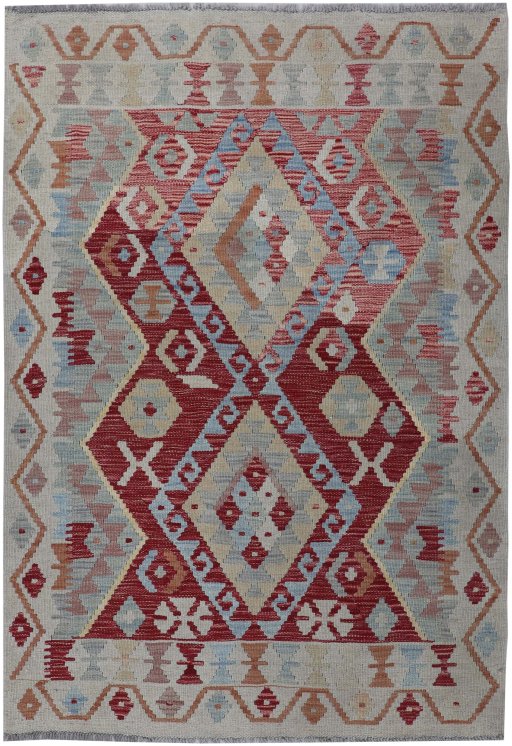 Full view of New Modern Design rug from Pakistan, 141 × 97 cm in Multi Color tones