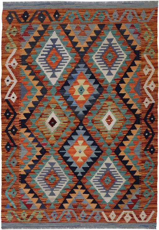 Full view of New Modern Design rug from Pakistan, 149 × 104 cm in Multi Color tones