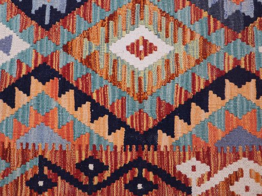 Backside of handmade New Modern Design rug showing knot structure and weave density